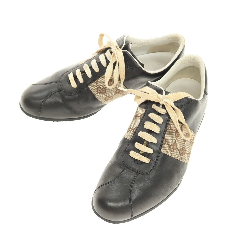 【中古】グッチ GUCCI レザー スニーカー ブラック【サイズ41 1/2】【 状態ランクD 】【 メンズ 】
