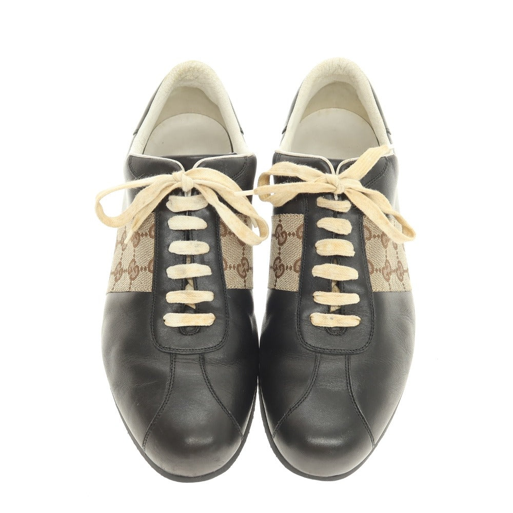 【中古】グッチ GUCCI レザー スニーカー ブラック【サイズ41 1/2】【 状態ランクD 】【 メンズ 】