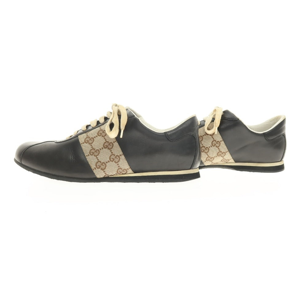 【中古】グッチ GUCCI レザー スニーカー ブラック【サイズ41 1/2】【 状態ランクD 】【 メンズ 】