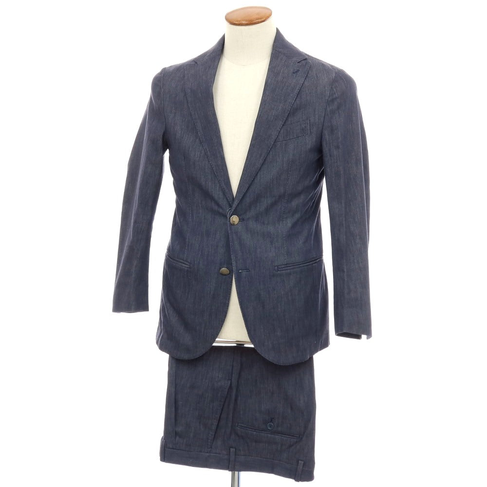 【中古】エリコフォルミコラ ERRICO FORMICOLA ストレッチ コットンレーヨン デニム 2つボタンスーツ セットアップ ネイビー【サイズ46】【 状態ランクB 】【 メンズ 】