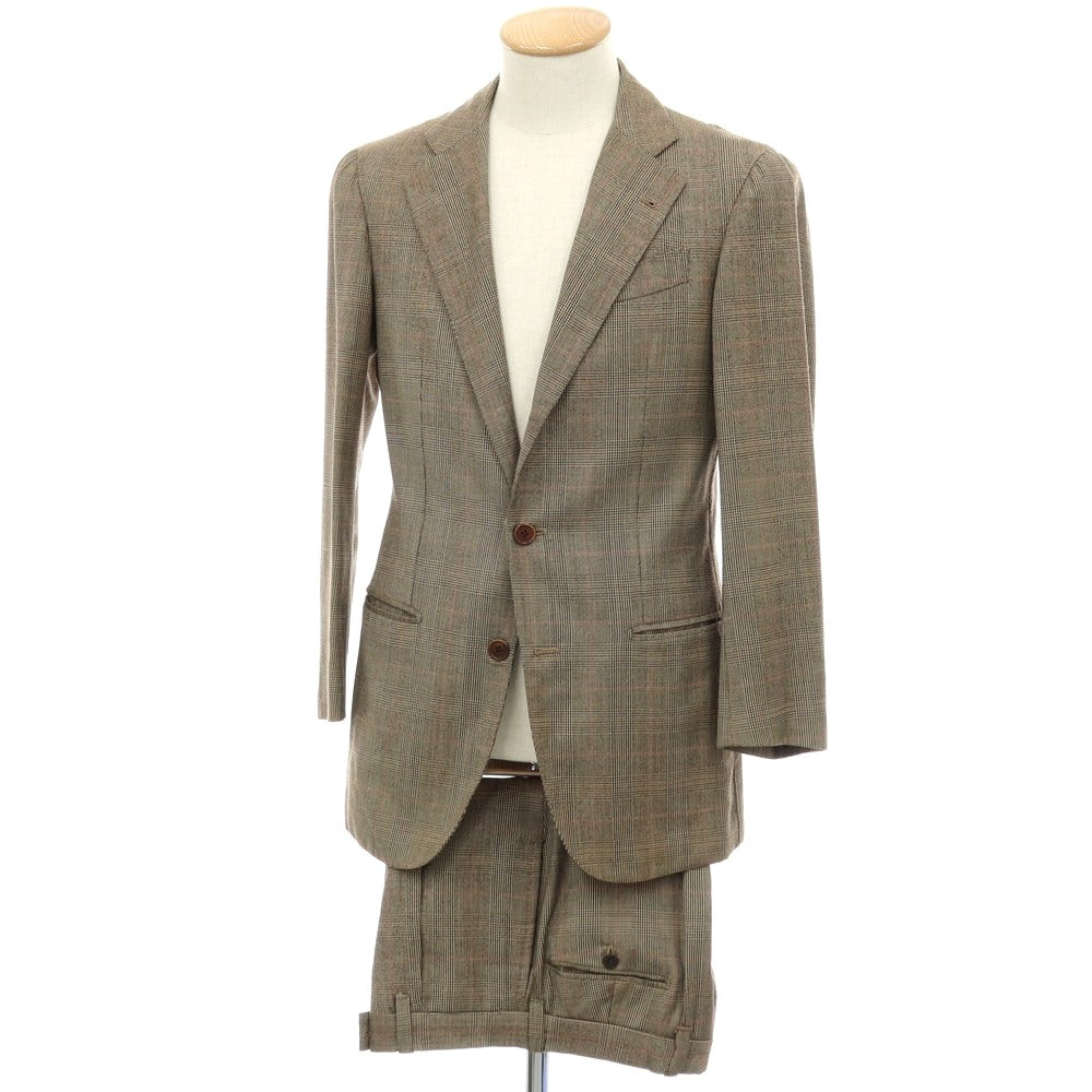 【中古】ラベラ サルトリア ナポレターナ La vera Sartoria Napoletana ウール グレンチェック 3つボタンスーツ ベージュxブラック【サイズ44】【 状態ランクC 】【 メンズ 】