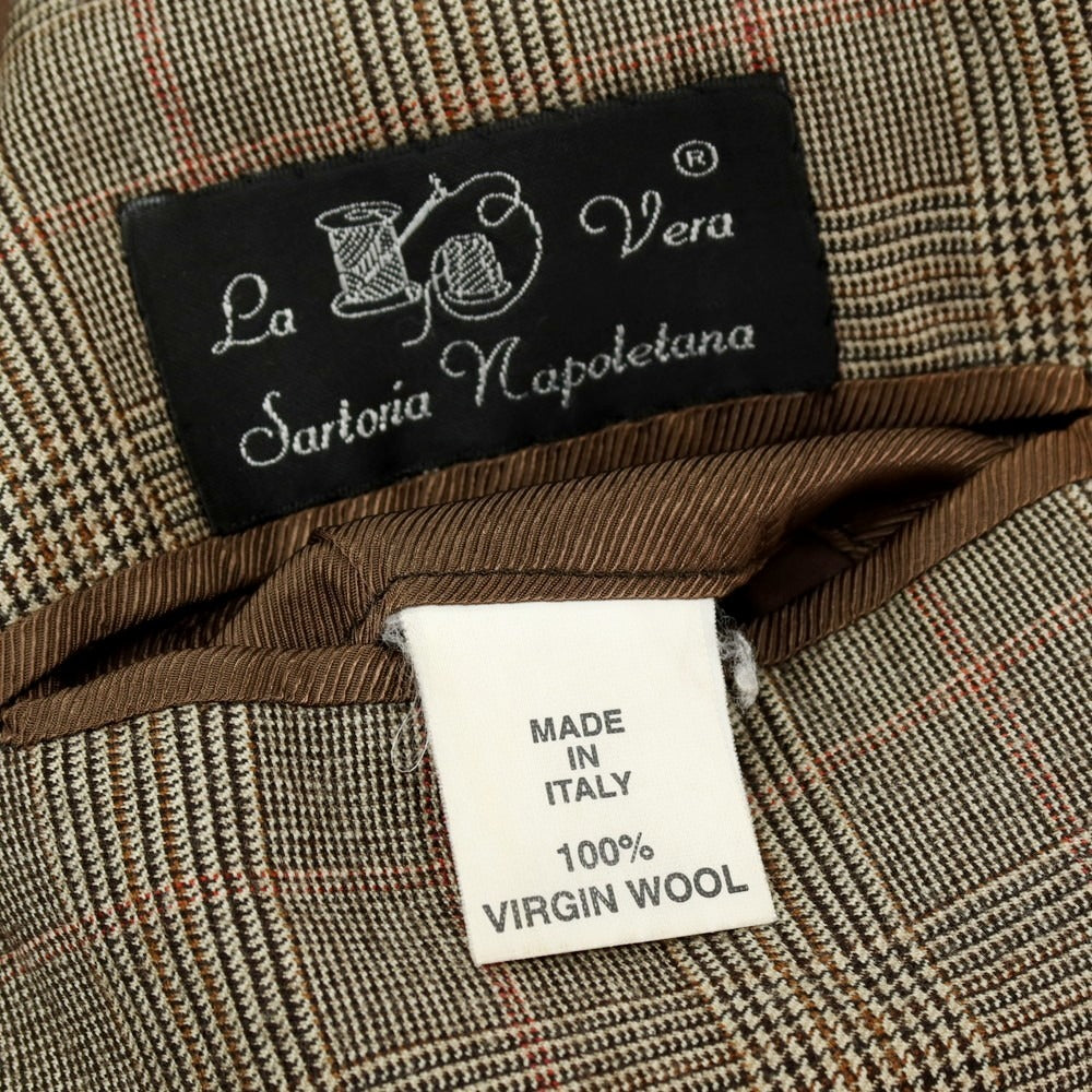 【中古】ラベラ サルトリア ナポレターナ La vera Sartoria Napoletana ウール グレンチェック 3つボタンスーツ ベージュxブラック【サイズ44】【 状態ランクC 】【 メンズ 】