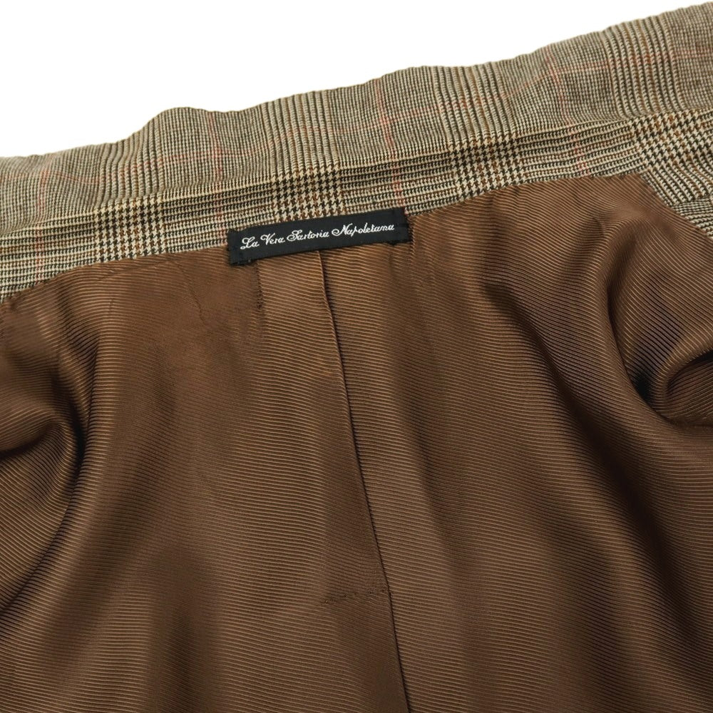 【中古】ラベラ サルトリア ナポレターナ La vera Sartoria Napoletana ウール グレンチェック 3つボタンスーツ ベージュxブラック【サイズ44】【 状態ランクC 】【 メンズ 】