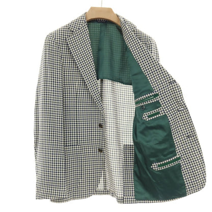 【中古】【未使用】ジアーボ ガボ Gabo NEW NAPOLI ウールシルクリネン チェック 3B テーラードジャケット ネイビーxグリーン【サイズ48】【 状態ランクS 】【 メンズ 】