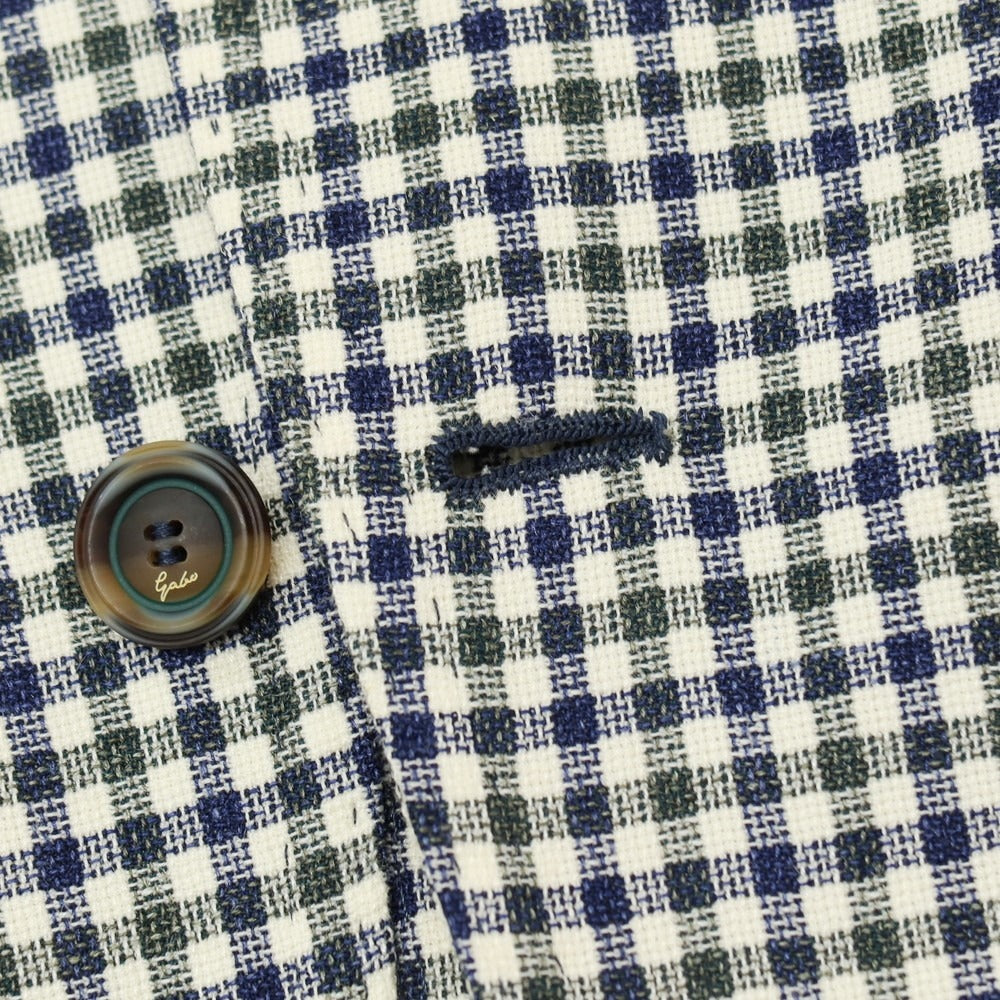 【中古】【未使用】ジアーボ ガボ Gabo NEW NAPOLI ウールシルクリネン チェック 3B テーラードジャケット ネイビーxグリーン【サイズ48】【 状態ランクS 】【 メンズ 】