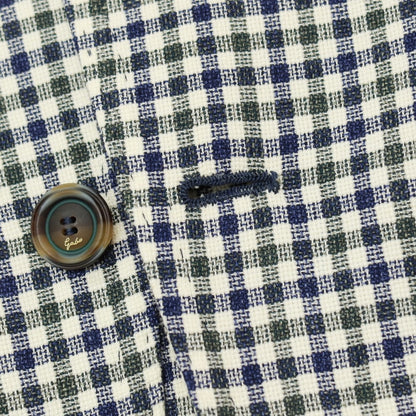 【中古】【未使用】ジアーボ ガボ Gabo NEW NAPOLI ウールシルクリネン チェック 3B テーラードジャケット ネイビーxグリーン【サイズ48】【 状態ランクS 】【 メンズ 】