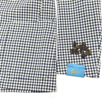 【中古】【未使用】ジアーボ ガボ Gabo NEW NAPOLI ウールシルクリネン チェック 3B テーラードジャケット ネイビーxグリーン【サイズ48】【 状態ランクS 】【 メンズ 】