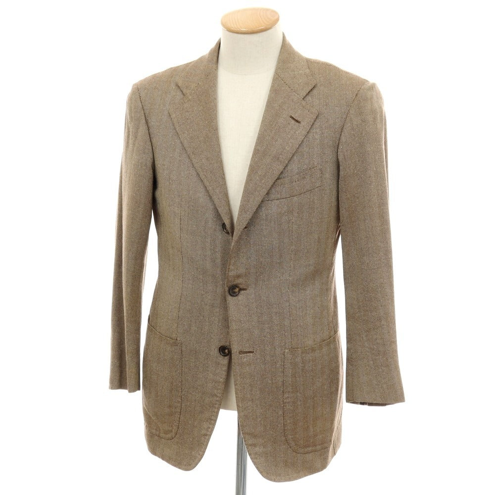 【中古】サルトリア アットリーニ Sartoria Attolini ウールシルク ヘリンボーン 3B テーラードジャケット ベージュ【サイズ44】【 状態ランクC 】【 メンズ 】