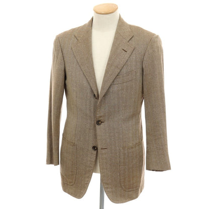 【中古】サルトリア アットリーニ Sartoria Attolini ウールシルク ヘリンボーン 3B テーラードジャケット ベージュ【サイズ44】【 状態ランクC 】【 メンズ 】