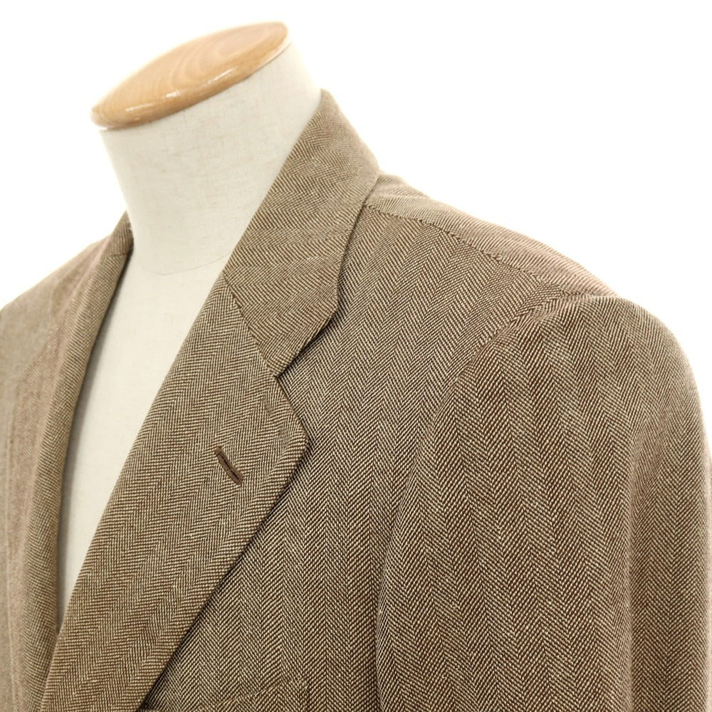 【中古】サルトリア アットリーニ Sartoria Attolini ウールシルク ヘリンボーン 3B テーラードジャケット ベージュ【サイズ44】【 状態ランクC 】【 メンズ 】