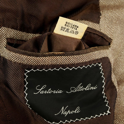 【中古】サルトリア アットリーニ Sartoria Attolini ウールシルク ヘリンボーン 3B テーラードジャケット ベージュ【サイズ44】【 状態ランクC 】【 メンズ 】