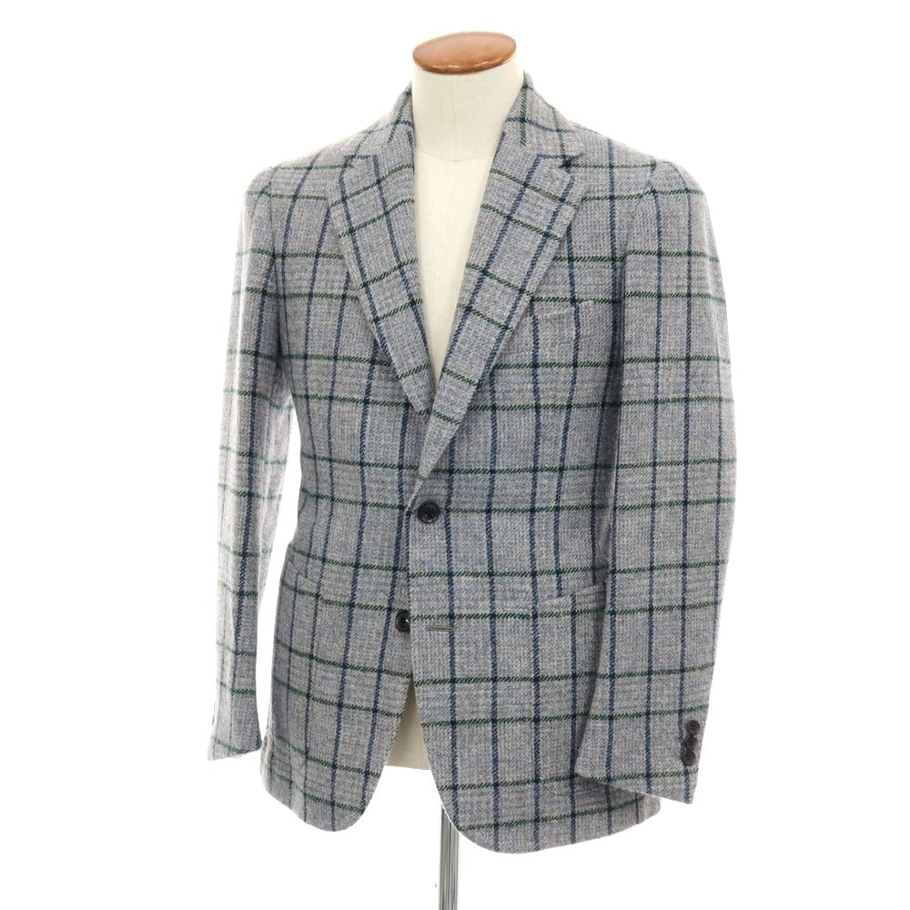 【中古】スティレ ラティーノ STILE LATINO ウール系 チェック 2B テーラードジャケット ブルーグレーxグリーン【 46 DROP 8R 】【 状態ランクB 】【 メンズ 】 []