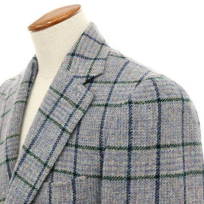 【中古】スティレ ラティーノ STILE LATINO ウール系 チェック 2B テーラードジャケット ブルーグレーxグリーン【 46 DROP 8R 】【 状態ランクB 】【 メンズ 】 []