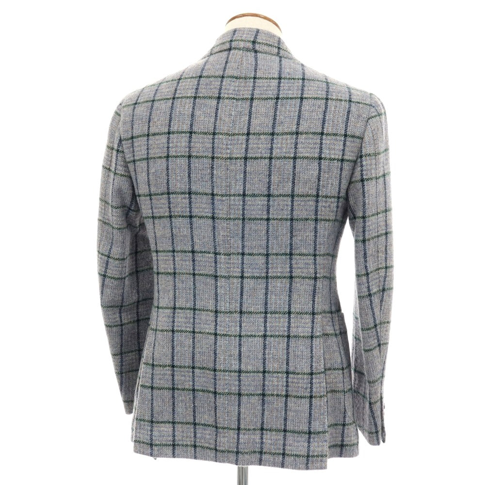 【中古】スティレ ラティーノ STILE LATINO ウール系 チェック 2B テーラードジャケット ブルーグレーxグリーン【 46 DROP 8R 】【 状態ランクB 】【 メンズ 】 []