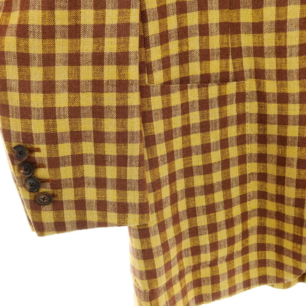 【中古】カルーゾ CARUSO シルクリネンナイロン チェック 3B テーラードジャケット イエローxブラウン【サイズ46】【 状態ランクB 】【 メンズ 】