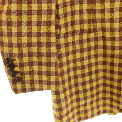 【中古】カルーゾ CARUSO シルクリネンナイロン チェック 3B テーラードジャケット イエローxブラウン【サイズ46】【 状態ランクB 】【 メンズ 】