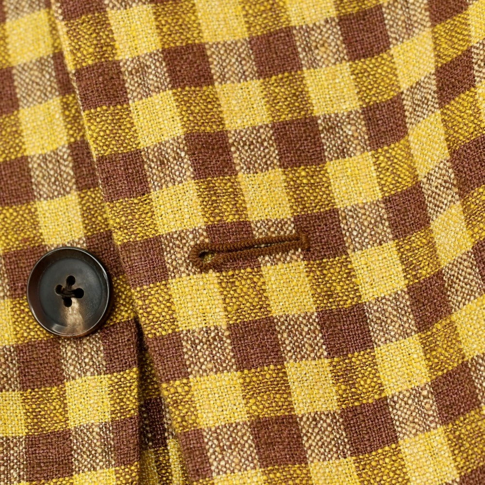 【中古】カルーゾ CARUSO シルクリネンナイロン チェック 3B テーラードジャケット イエローxブラウン【サイズ46】【 状態ランクB 】【 メンズ 】