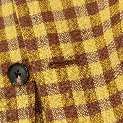 【中古】カルーゾ CARUSO シルクリネンナイロン チェック 3B テーラードジャケット イエローxブラウン【サイズ46】【 状態ランクB 】【 メンズ 】