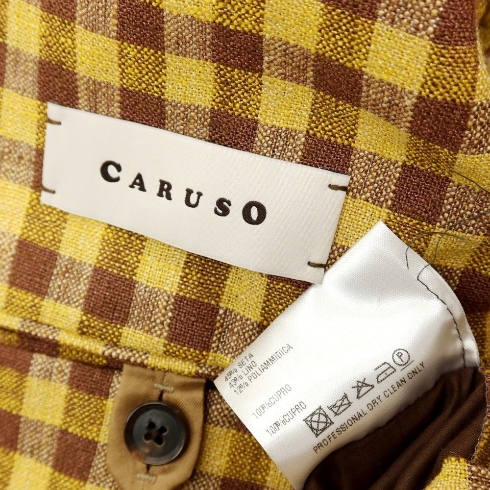 【中古】カルーゾ CARUSO シルクリネンナイロン チェック 3B テーラードジャケット イエローxブラウン【サイズ46】【 状態ランクB 】【 メンズ 】[CPD]