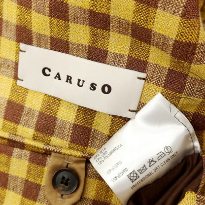 【中古】カルーゾ CARUSO シルクリネンナイロン チェック 3B テーラードジャケット イエローxブラウン【サイズ46】【 状態ランクB 】【 メンズ 】