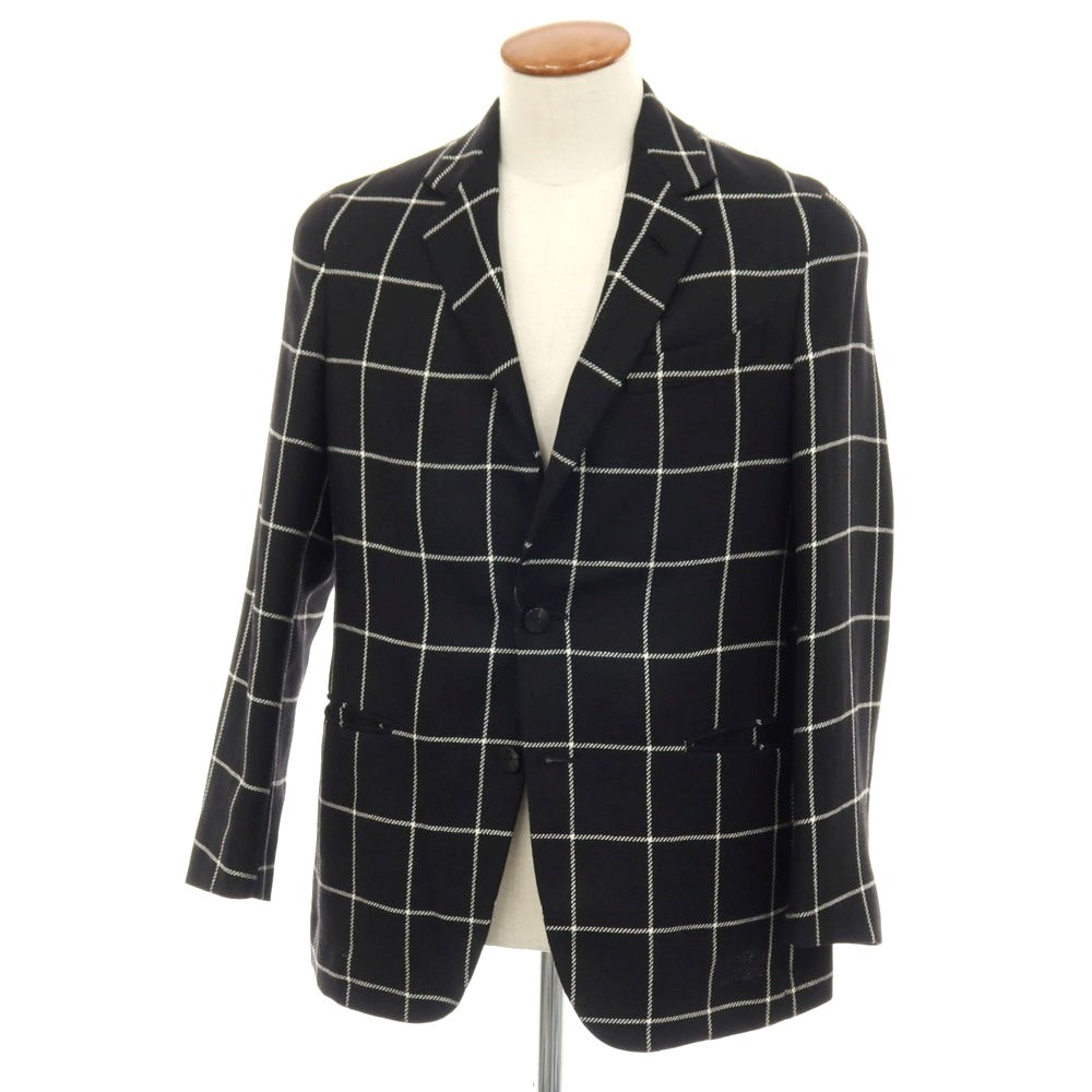 【中古】カルーゾ CARUSO ウールリネン ウィンドウペーンチェック 2B テーラードジャケット ブラックxホワイト【サイズ46】【 状態ランクA 】【 メンズ 】
