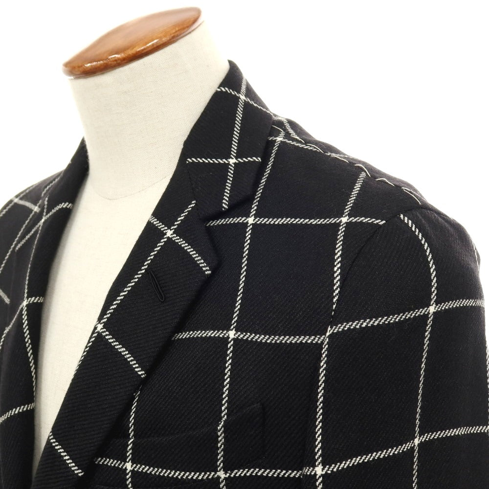 【中古】カルーゾ CARUSO ウールリネン ウィンドウペーンチェック 2B テーラードジャケット ブラックxホワイト【サイズ46】【 状態ランクA 】【 メンズ 】