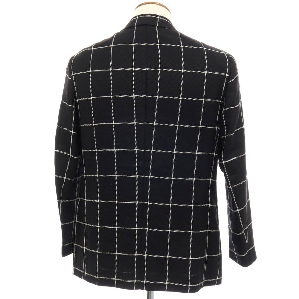【中古】カルーゾ CARUSO ウールリネン ウィンドウペーンチェック 2B テーラードジャケット ブラックxホワイト【サイズ46】【 状態ランクA 】【 メンズ 】