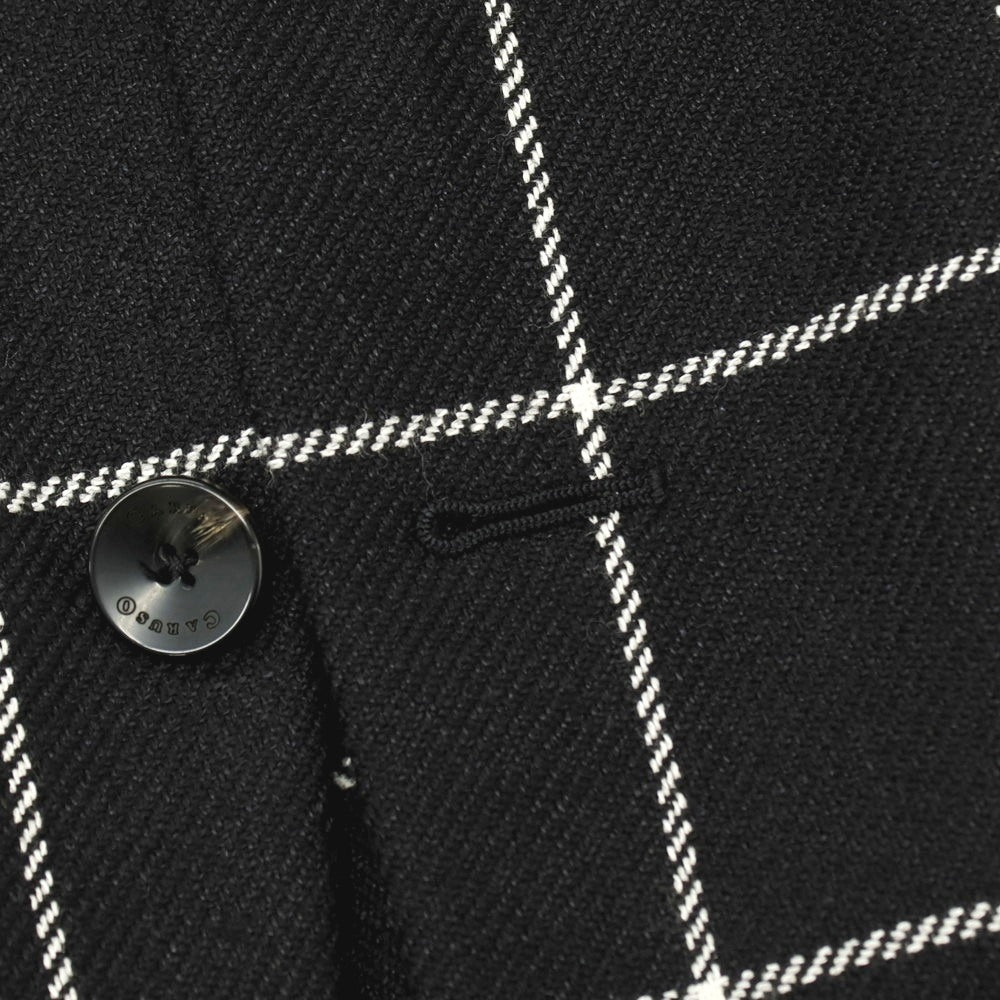 【中古】カルーゾ CARUSO ウールリネン ウィンドウペーンチェック 2B テーラードジャケット ブラックxホワイト【サイズ46】【 状態ランクA 】【 メンズ 】