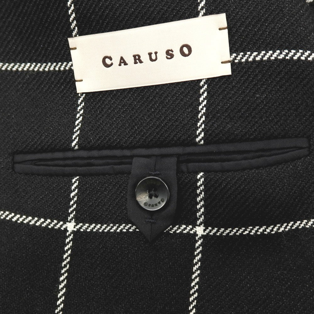 【中古】カルーゾ CARUSO ウールリネン ウィンドウペーンチェック 2B テーラードジャケット ブラックxホワイト【サイズ46】【 状態ランクA 】【 メンズ 】[CPD]