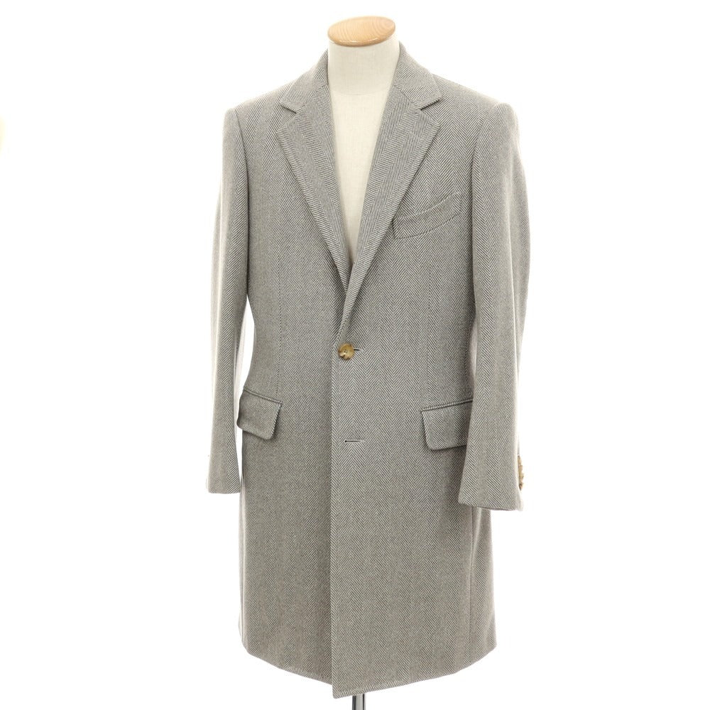 【中古】タキザワ シゲル Takizawa Shigeru Ondata ウールカシミヤ ヘリンボーン チェスターフィールドコート グレー【サイズ表記なし（S位）】【 状態ランクC 】【 メンズ 】