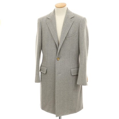 【中古】タキザワ シゲル Takizawa Shigeru Ondata ウールカシミヤ ヘリンボーン チェスターフィールドコート グレー【サイズ表記なし（S位）】【 状態ランクC 】【 メンズ 】