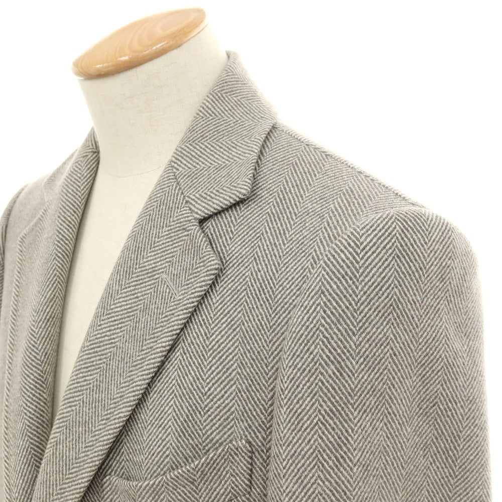 【中古】タキザワ シゲル Takizawa Shigeru Ondata ウールカシミヤ ヘリンボーン チェスターフィールドコート グレー【サイズ表記なし（S位）】【 状態ランクC 】【 メンズ 】