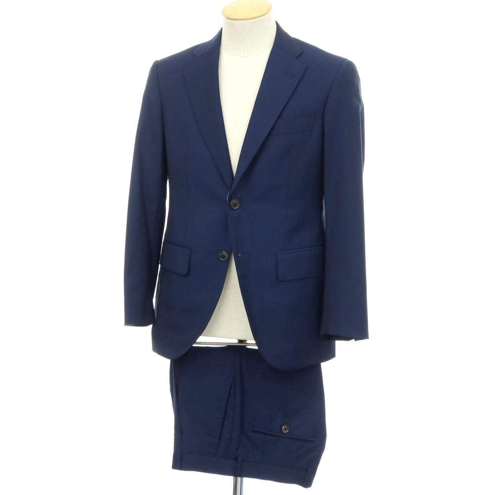 【中古】アザブテーラー azabu tailor ウール ヘリンボーン 2つボタンスーツ ネイビー【 上42/下76 】【 状態ランクC 】【 メンズ 】[APD]