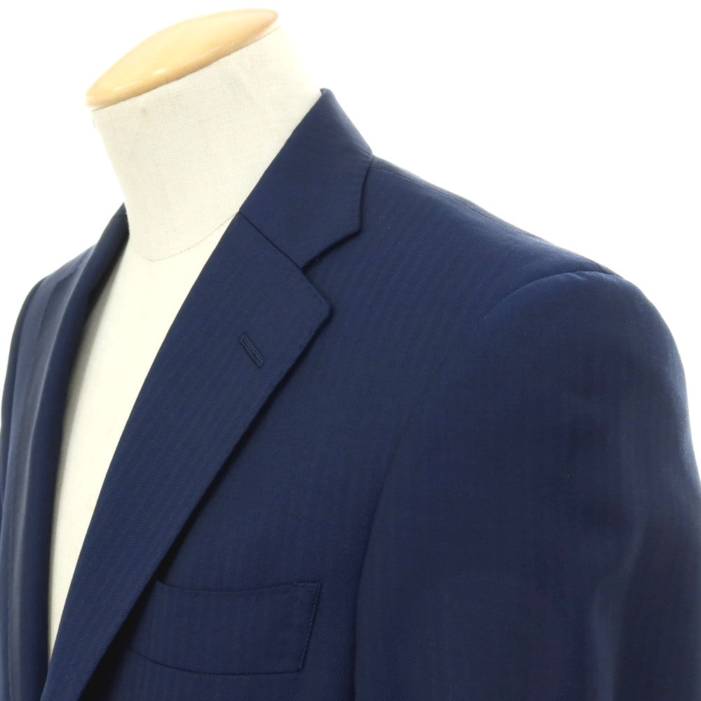 【中古】アザブテーラー azabu tailor ウール ヘリンボーン 2つボタンスーツ ネイビー【 上42/下76 】【 状態ランクC 】【 メンズ 】[APD]