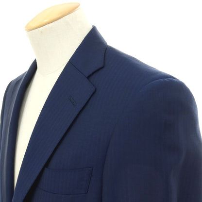 【中古】アザブテーラー azabu tailor ウール ヘリンボーン 2つボタンスーツ ネイビー【 上42/下76 】【 状態ランクC 】【 メンズ 】[APD]