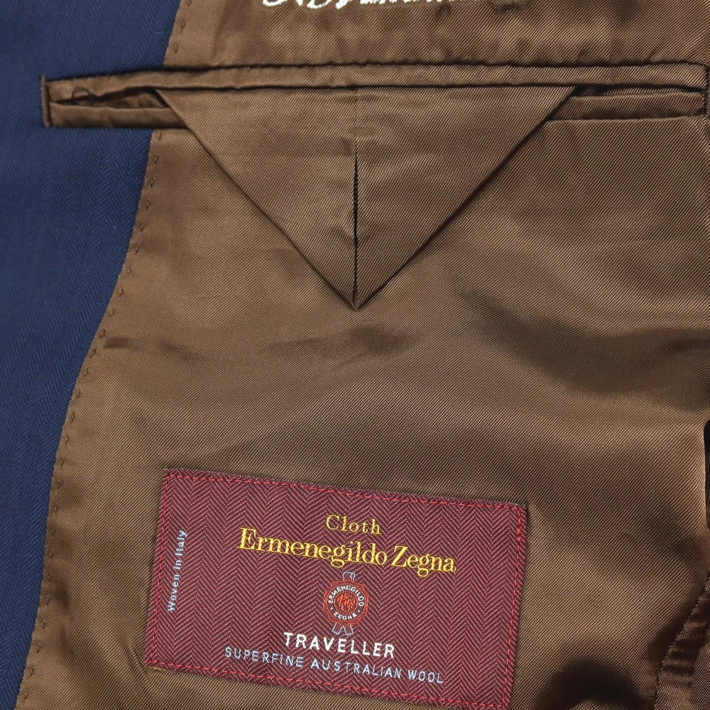 【中古】アザブテーラー azabu tailor ウール ヘリンボーン 2つボタンスーツ ネイビー【 上42/下76 】【 状態ランクC 】【 メンズ 】[APD]