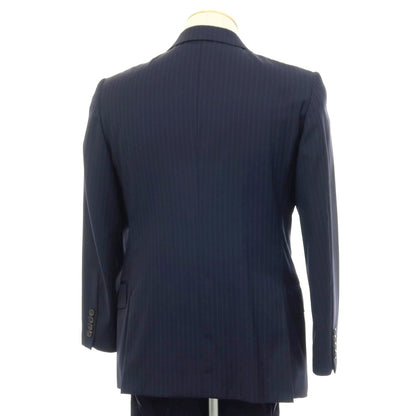 【中古】イセタンメンズ ISETAN MENS ウール ピンストライプ 2つボタンスーツ ネイビー【サイズ表記なし（S位）】【 状態ランクB 】【 メンズ 】