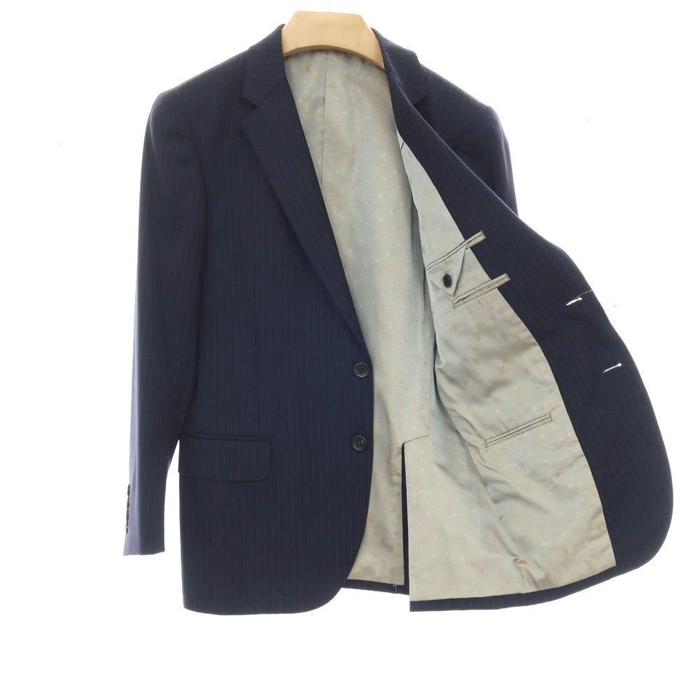 【中古】イセタンメンズ ISETAN MENS ウール ピンストライプ 2つボタンスーツ ネイビー【サイズ表記なし（S位）】【 状態ランクB 】【 メンズ 】