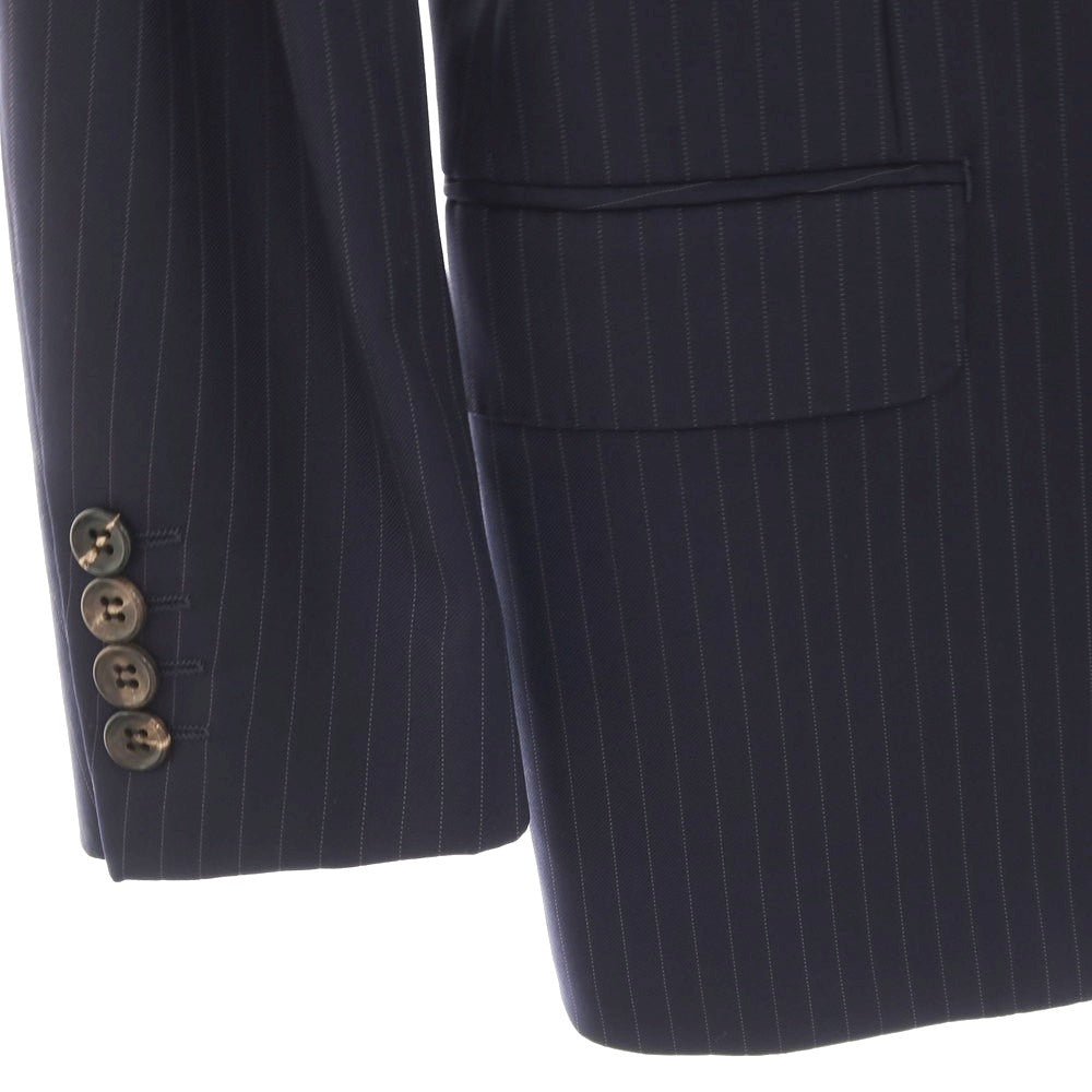 【中古】イセタンメンズ ISETAN MENS ウール ピンストライプ 2つボタンスーツ ネイビー【サイズ表記なし（S位）】【 状態ランクB 】【 メンズ 】