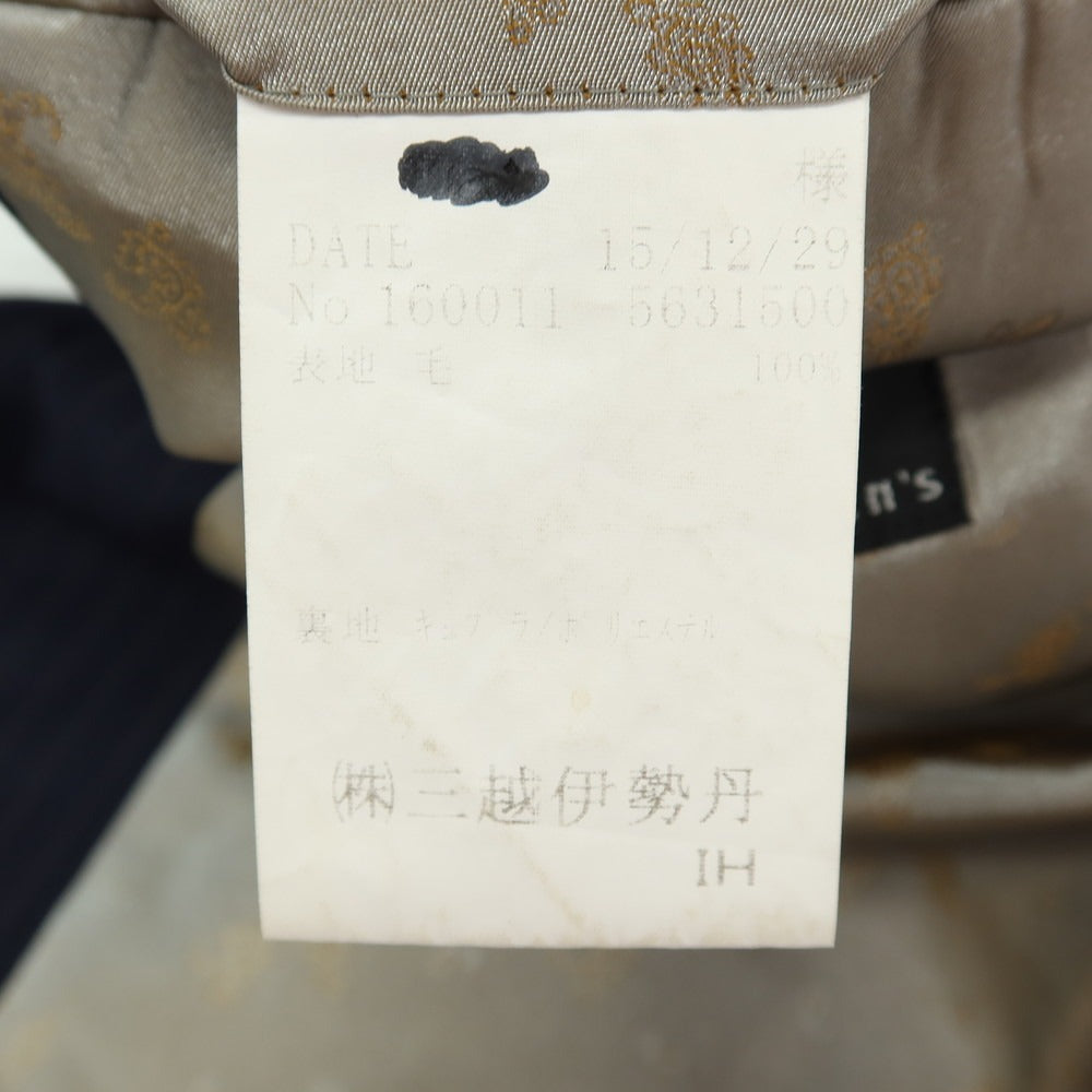 【中古】イセタンメンズ ISETAN MENS ウール ピンストライプ 2つボタンスーツ ネイビー【サイズ表記なし（S位）】【 状態ランクB 】【 メンズ 】