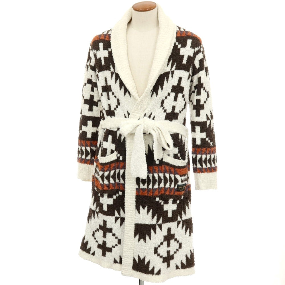 【中古】ジェラートピケ オム GELATO PIQUE HOMME × PENDLETON ポリエステル パウダー ニット ルームウェア ガウン ホワイトxブラウン【サイズM】【 状態ランクB 】【 メンズ 】