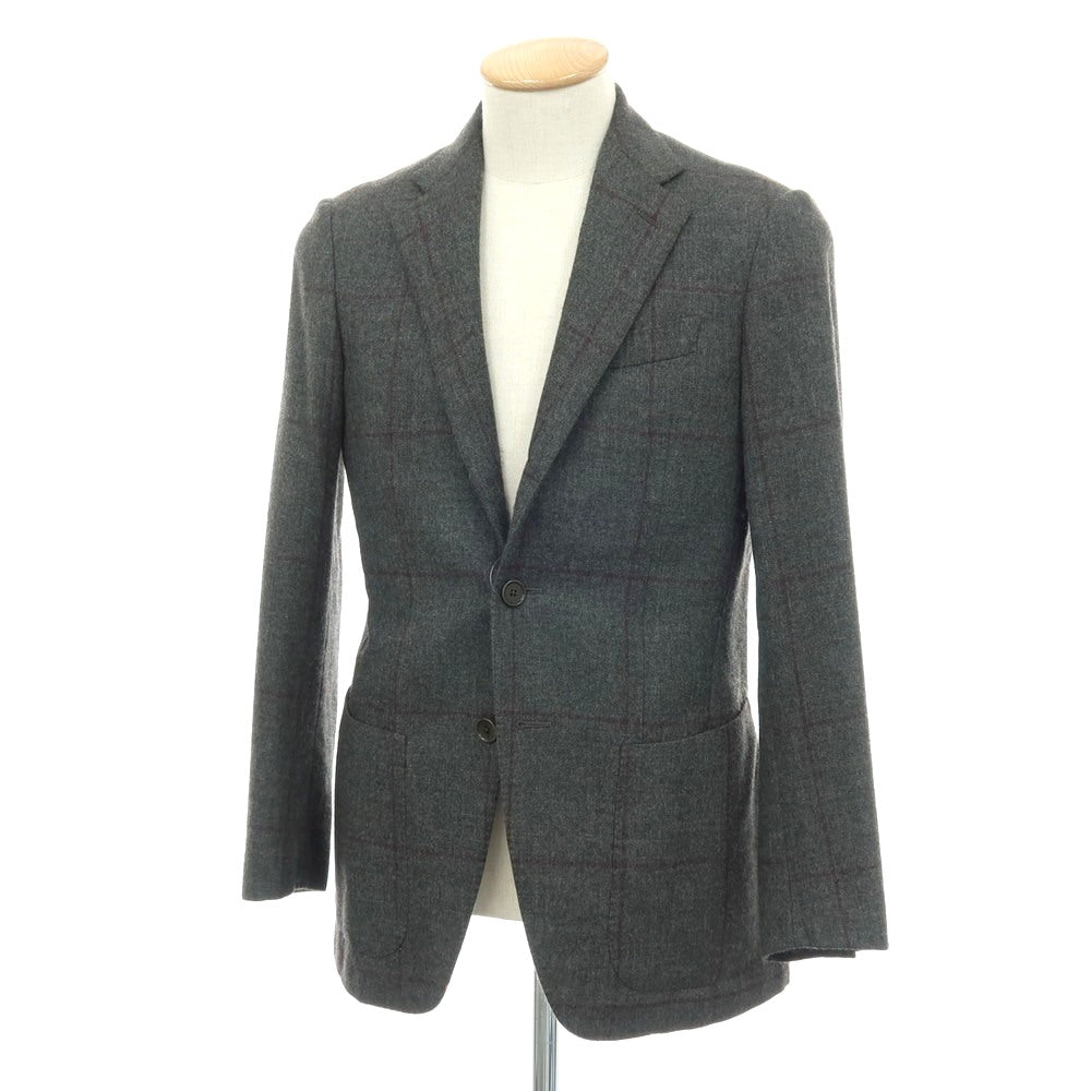 【中古】カルーゾ CARUSO ウールカシミヤシルク ウィンドウペーンチェック 3B テーラードジャケット グレーxパープル【サイズ42】【 状態ランクC 】【 メンズ 】[APD]