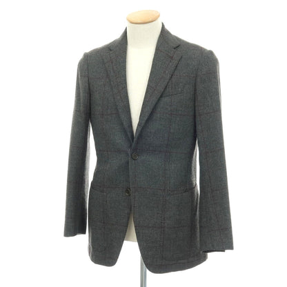 【中古】カルーゾ CARUSO ウールカシミヤシルク ウィンドウペーンチェック 3B テーラードジャケット グレーxパープル【サイズ42】【 状態ランクC 】【 メンズ 】