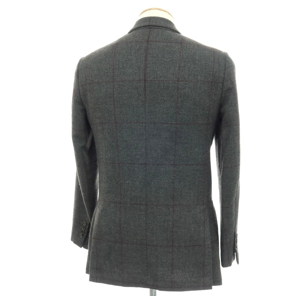 【中古】カルーゾ CARUSO ウールカシミヤシルク ウィンドウペーンチェック 3B テーラードジャケット グレーxパープル【サイズ42】【 状態ランクC 】【 メンズ 】
