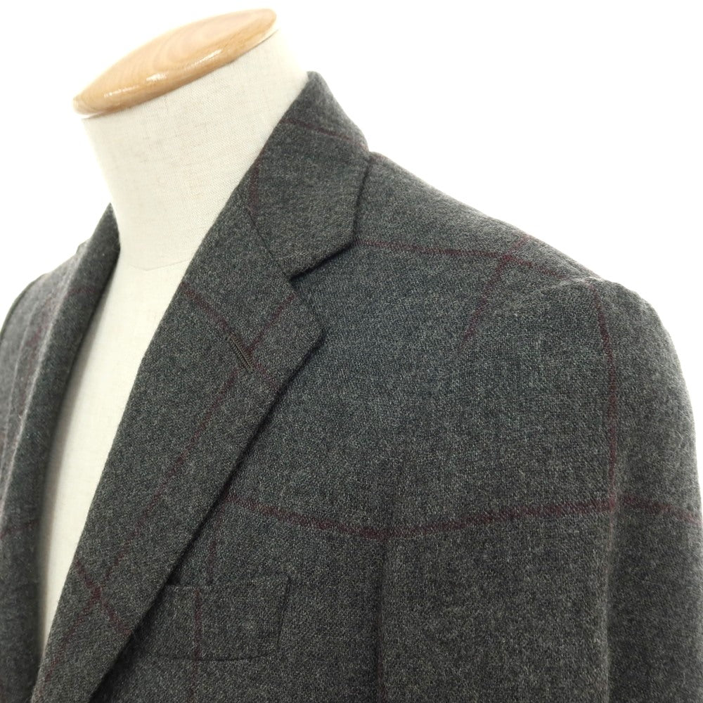 【中古】カルーゾ CARUSO ウールカシミヤシルク ウィンドウペーンチェック 3B テーラードジャケット グレーxパープル【サイズ42】【 状態ランクC 】【 メンズ 】[APD]