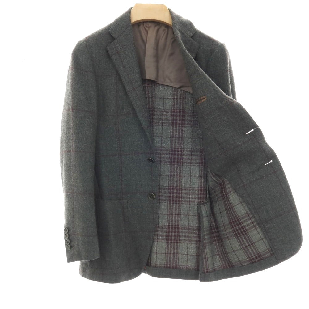 【中古】カルーゾ CARUSO ウールカシミヤシルク ウィンドウペーンチェック 3B テーラードジャケット グレーxパープル【サイズ42】【 状態ランクC 】【 メンズ 】