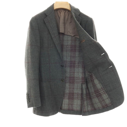 【中古】カルーゾ CARUSO ウールカシミヤシルク ウィンドウペーンチェック 3B テーラードジャケット グレーxパープル【サイズ42】【 状態ランクC 】【 メンズ 】