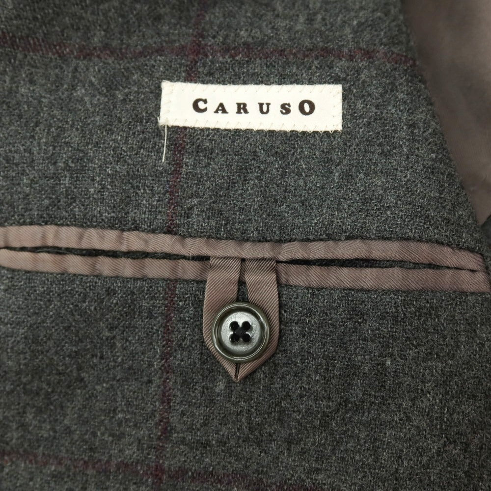 【中古】カルーゾ CARUSO ウールカシミヤシルク ウィンドウペーンチェック 3B テーラードジャケット グレーxパープル【サイズ42】【 状態ランクC 】【 メンズ 】