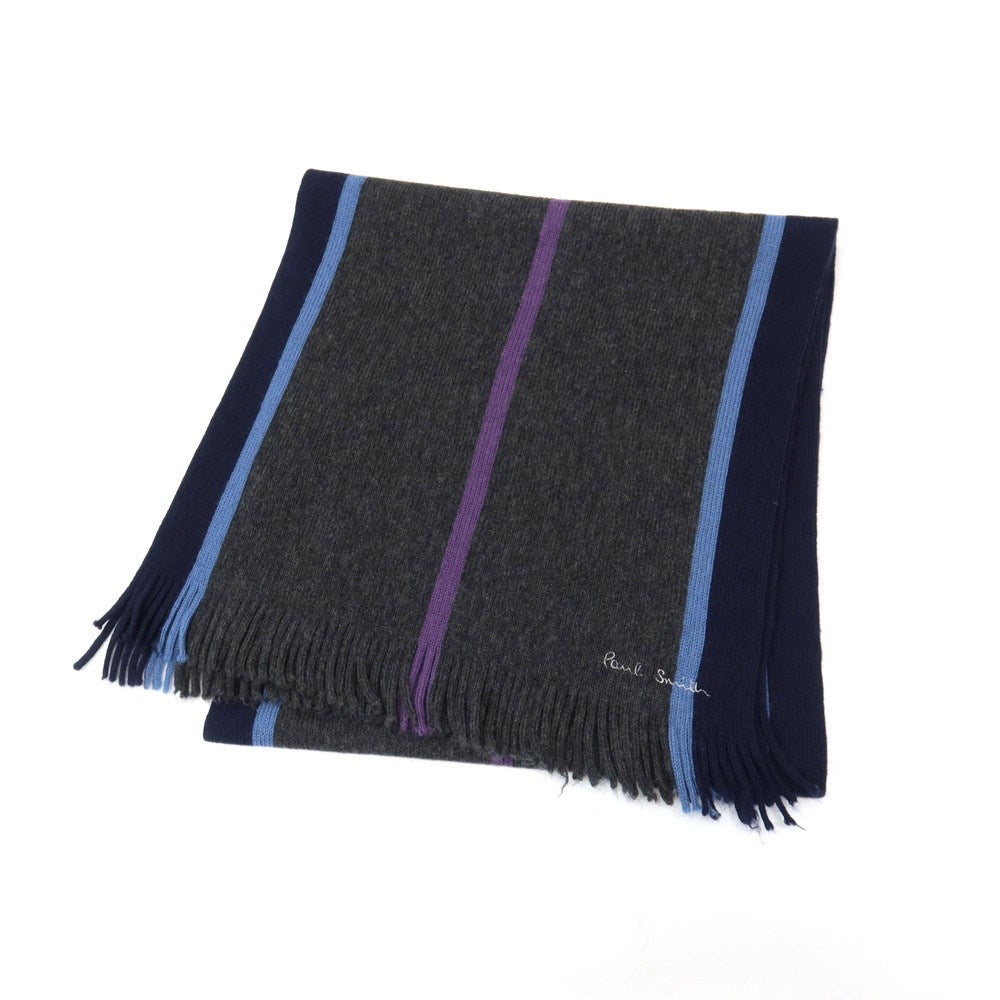 【中古】ポールスミス Paul Smith ウール系 ニット マフラー グレーxネイビー【 状態ランクB 】【 メンズ 】