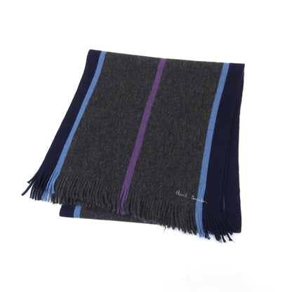 【中古】ポールスミス Paul Smith ウール系 ニット マフラー グレーxネイビー【 状態ランクB 】【 メンズ 】